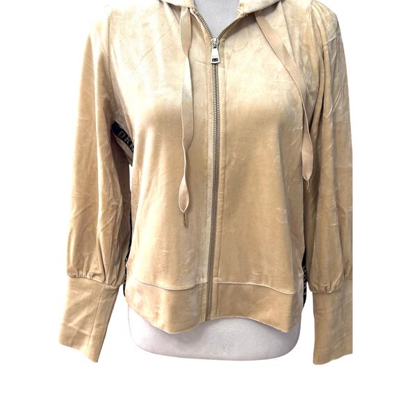 DKNY Full-Zip Hoodie Long Sleeve Elastic Hem Cuffs Velour Gold Tan Women's M NWT - Picture 4 of 11